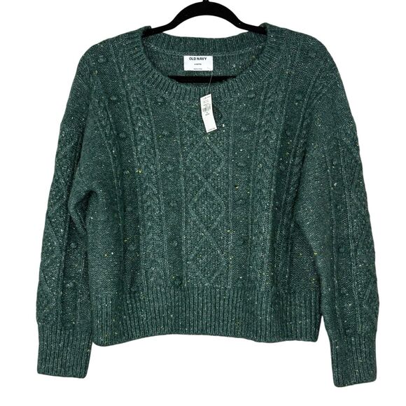 NWT Old Navy MP Petite Green Speckled Cable-Knit Popcorn Sweater Pullover - Picture 1 of 5